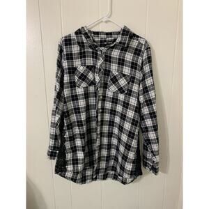 Hot Topic Women's Flannel Plaid Long Sleeve Skull Button Up Top XXL Goth Grunge